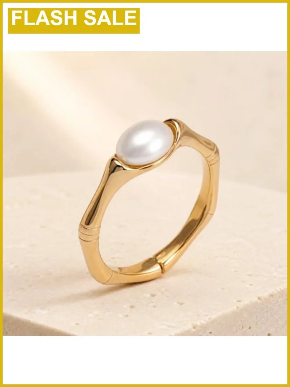 18K Gold Plated Stainless Steel Pearl Signet Ring Non Tarnish Waterproof